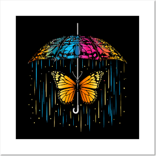 Butterfly Rainy Day With Umbrella Posters and Art